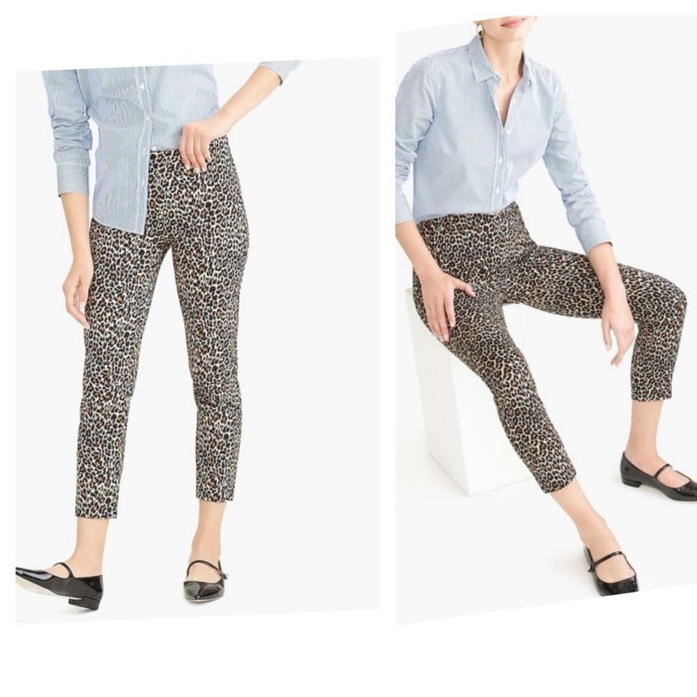 J Crew Boho Leopard Print Buckle and Zipper Ankle Jeggings Size 2